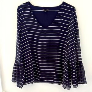 Banana Republic Blue and White Bell Sleeve lined Blouse Size L